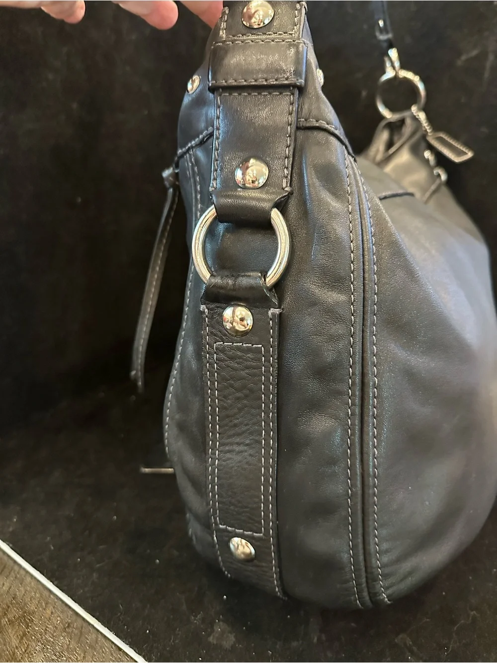 Coach #358 Zoe Leather Hobo Shoulder Bag with Charm Accent